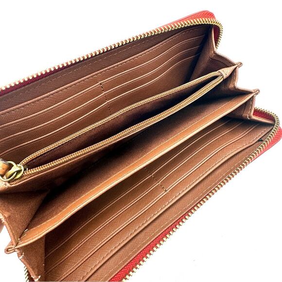 FOSSIL 4"x7 3/4" RED GENUINE LEATHER ID BILL CARD ZIP AROUND WALLET CLUTCH - Picture 5 of 12